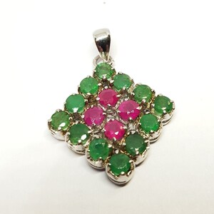 Natural Ruby & Emerald  Silver Pendant &#39;Beautiful Handmade Multi Precious Gems Pendant &#39; Gift For July &#39;Gift For May &#39;Gift For Her&#39;