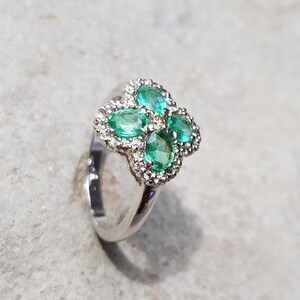 Natural Emerald & Daimond 925 Silver Ring &#39; Gift For Her &#39; Ring For Her &#39; Handmade Emerald Ring &#39; Ring For May &#39; Birthday Gift For Her