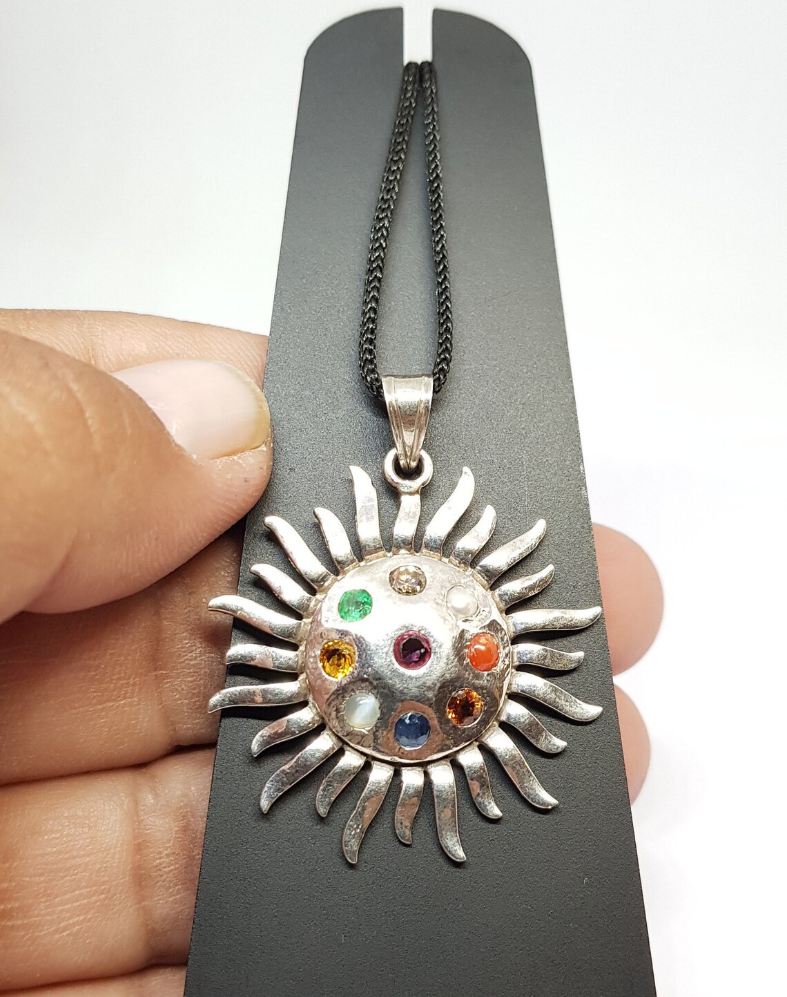 Natural Navratna Pendant Silver 925 Sterling Silver For Men Etsy