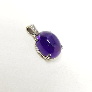 Natural Amethyst & Diamond 925 Silver Pendant &#39;Amethyst Necklace &#39;Amethyst Cabochon Pendant &#39;Amethyst Pendant &#39; Gift For February &#39;