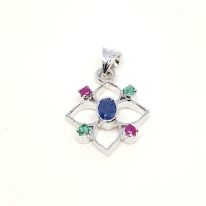 Sapphire Ruby Emerald 925 Silver Pendant &#39; Handmade Precious Stone Pendant&#39; Gift For July &#39; Gift For May &#39; Gift For September &#39; Gift For Her
