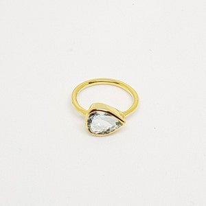 Aquamarine Pear Shape 925 Silver Ring &#39; Aquamarine 18k Gold Micron Plating Ring&#39; Gift For March &#39; Ring For Her &#39; Aquamarine Silver Ring
