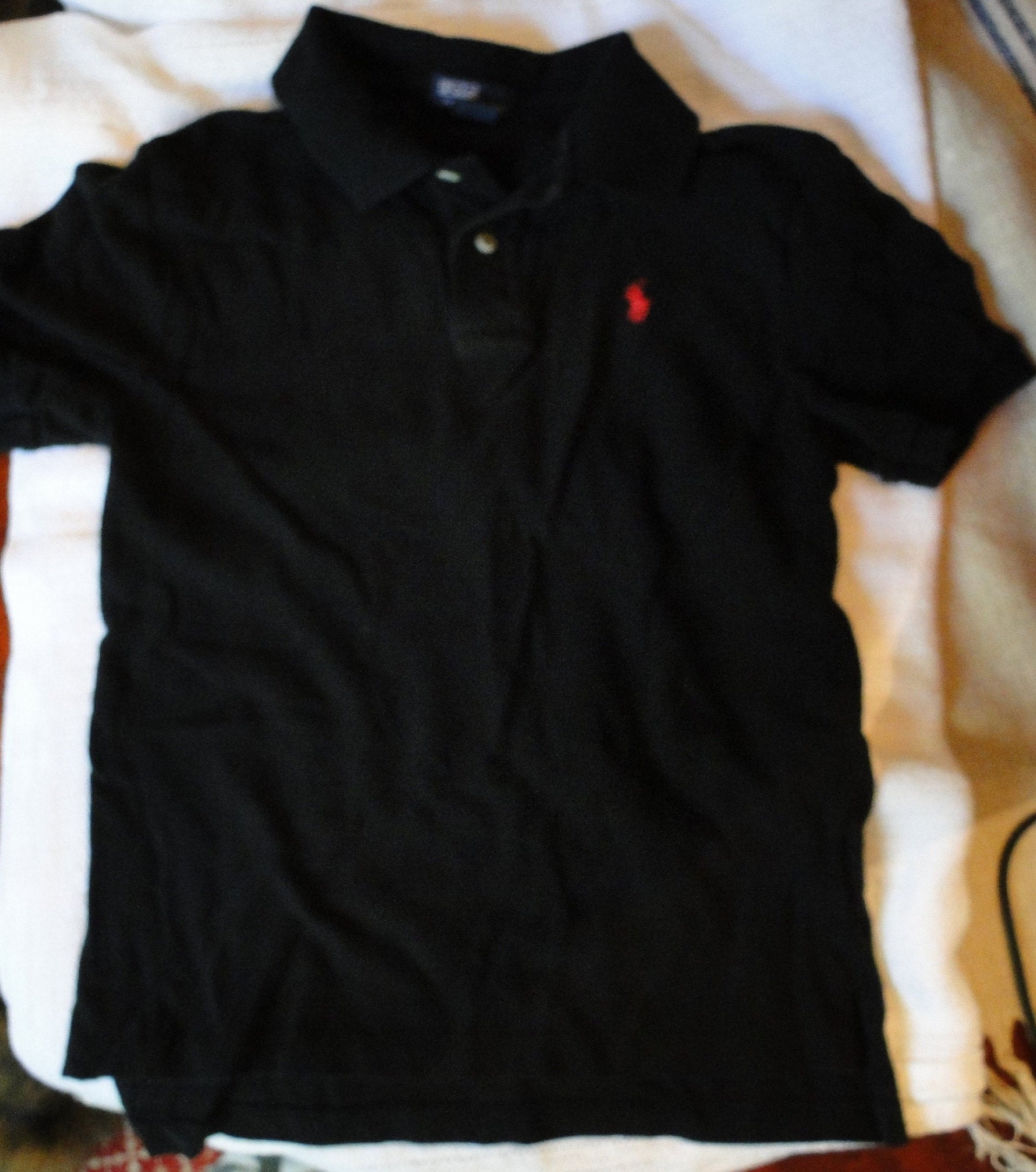 Ralph Lauren POLO Short Sleeve Shirt Black w/Collar 2 Buttons | Etsy