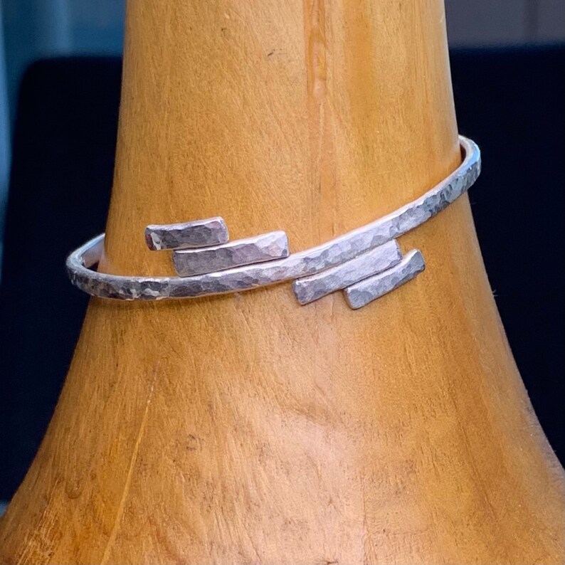 Minimalist Geometric Tribal Handmade Hammered Silver Cuff Bracelet Bohemian Stackable Cuff