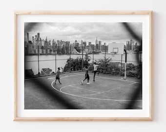STREET BALL • Basketball, Basketball Court, Black and White, NYC, New York, Fine Art Poster / Photo Print