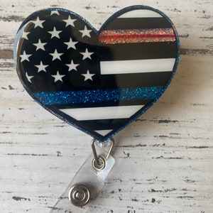 Blue line heart badge reel