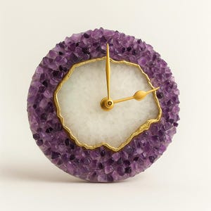 6&quot;  Diameter Purple Crystals with White Agate Wall Clock, Decorative Clock,Large wall clock for living room