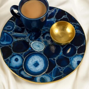 Personalized Lazy Susan - Serving Tray -Blue Agate Custom Lazy Susan - Stone Lazy Susan - Housewarming Gift - Turntable - Tray