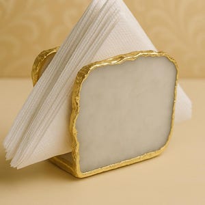 White Agate Napkin Holder – Natural Stone Napkin Holder - Paper napkin Holder -Desk Napkin Holder-Towel Storage Tray Caddy