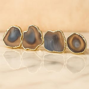 Set of 4 Hand Rounded Grey Agate Napkin Rings