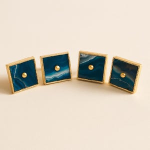 Conjunto de 6 Puxadores Quadrados de Ágata Azul, Puxadores de Gaveta de Armário Vintage – Puxadores Clássicos de Cômoda, Puxadores de Pedra de Cristal para Cozinha ou Móveis