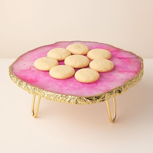 Pink Agate Cake Stand - Personalized Display Round Cake Stand - Rustic Wedding Decor - Dessert Stand - Bridal Shower Gift