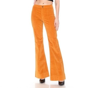 Womens Stretchy Soft Retro High Rise Slim Fit Corduroy Bell Bottom Flare Pants