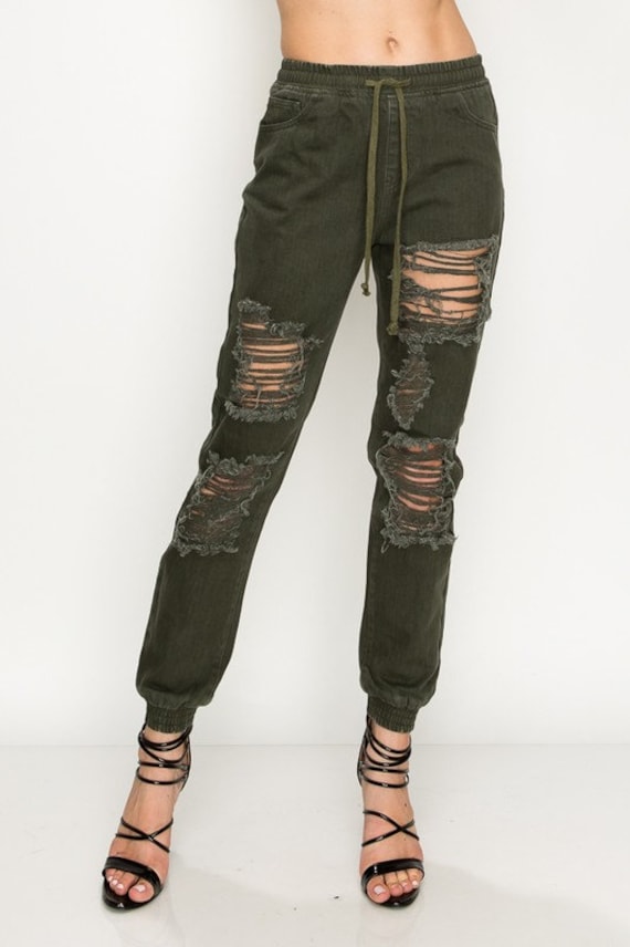 Women's Distressed Joggers Denim 