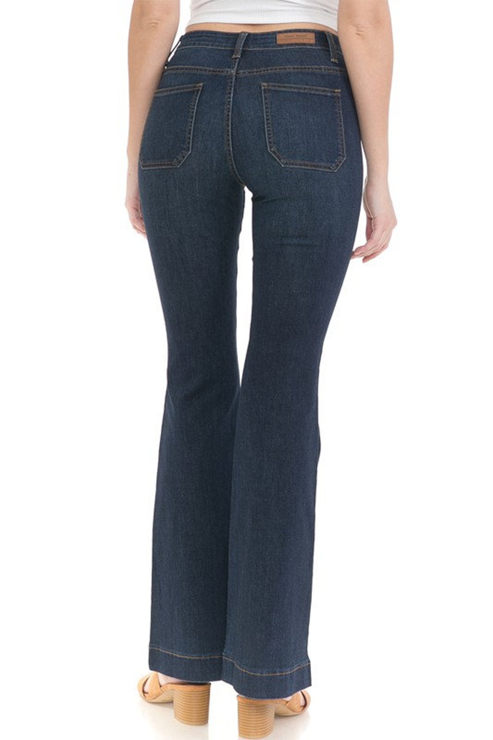 Women's Patch Pocket Flared Hem Jeans High Waist Slim - Etsy