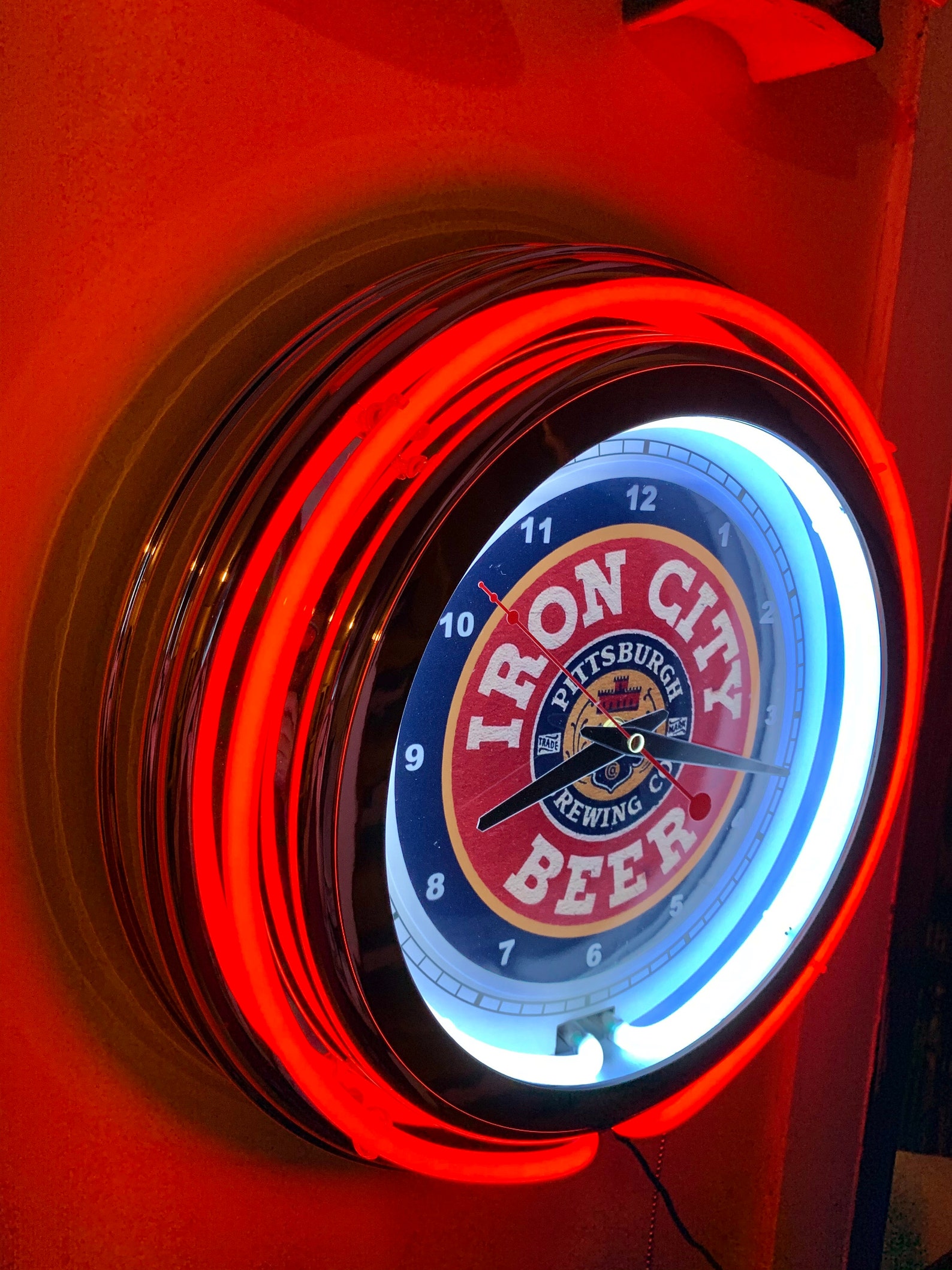 Iron City Beer Bar Advertising Man Cave RED Neon Wall Clock Etsy