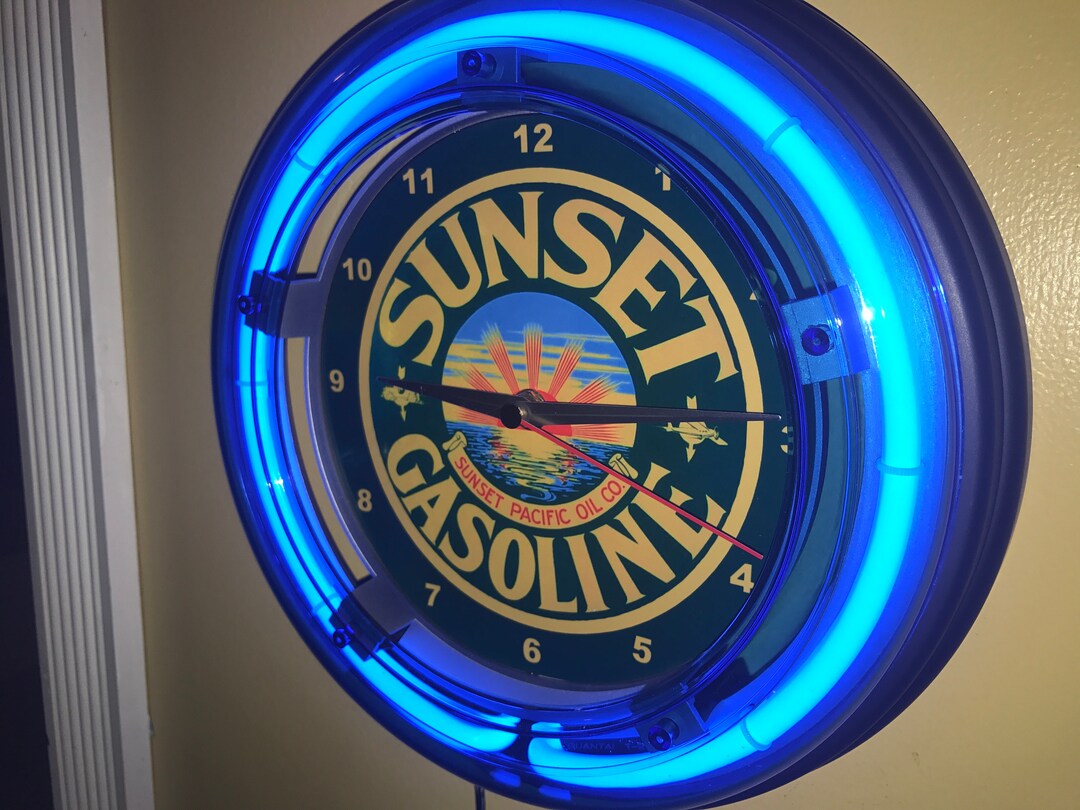 Sunset Oil Gas Service Station Garage Bar Advertising Man Cave Blue ...