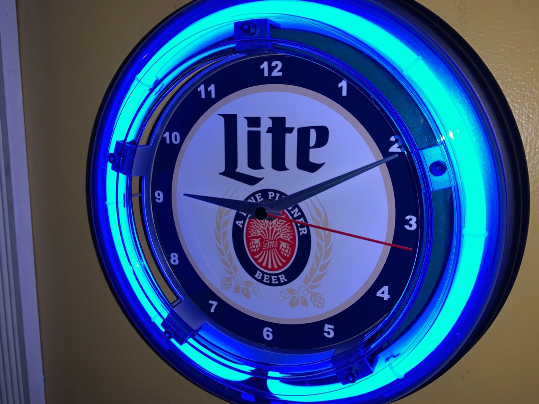 Miller Lite Beer Bar Advertising Man Cave Blue Neon Wall Clock Sign Etsy