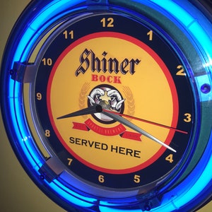 Shiner Bock Texas Beer Bar Advertising Man Cave Blue Neon Wall Clock Sign