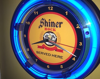 Shiner Bock Texas Beer Bar Advertising Man Cave Blue Neon Wall Clock Sign