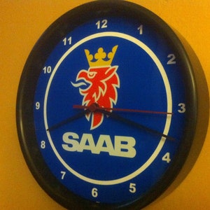 Saab Logo Motors Auto Mechanic Garage Bar Advertising Man Cave Wall Clock Sign