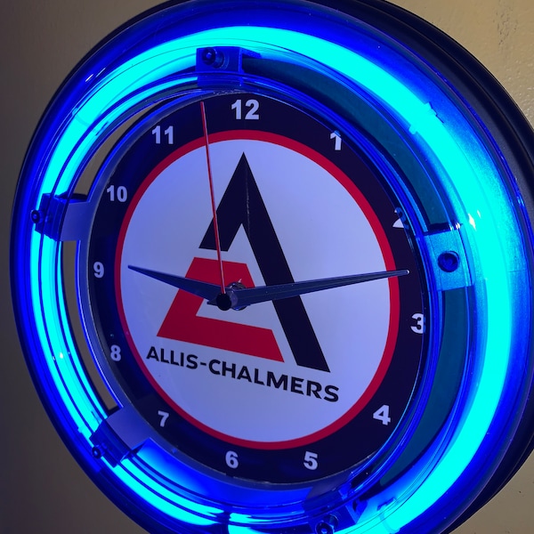 AC Allis Chalmers New Logo Tractor Farm Barn Garage Man Cave Advertising Blue Neon Wall Clock Sign