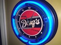 Barq's Root Beer Soda Fountain Diner Bar Advertising Man Cave Blue Neon Wall Clock Sign