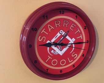 Starrett Precision Tools Machinist Shop Garage Man Cave Advertising Red Wall Clock Sign