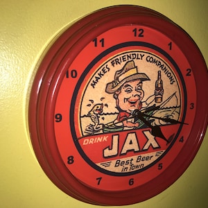 Jax New Orleans Fishing Beer Bar Advertising Red Wall Clock Sign