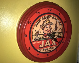 Jax New Orleans Fishing Beer Bar Advertising Red Wall Clock Sign