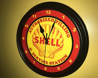 Shell Oil Gas AuthFilling Service Station Garage Bar Advertising Man Cave Wall Clock Sign