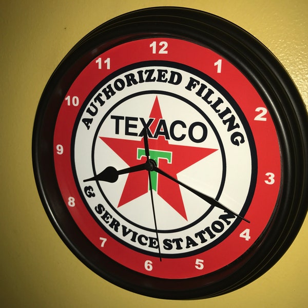 Texaco Oil Gas AuthFilling Station-service Garage Bar Publicité Horloge murale homme des cavernes