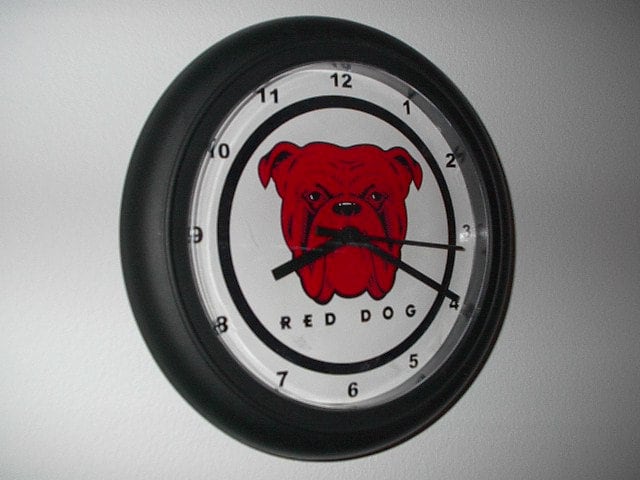 Red dog beer label upside down