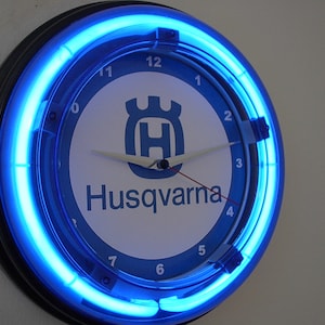 Husqvarna Husky Motorcycle Garage Bar Advertising Man Cave Blue Neon Wall Clock Sign