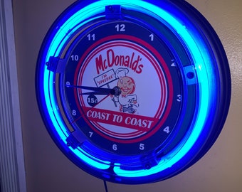 mcdonald's Speedee Coast to Coast Hamburger Restaurant Diner Küche Bar Werbung Man Cave Blau Neon Wanduhr Zeichen