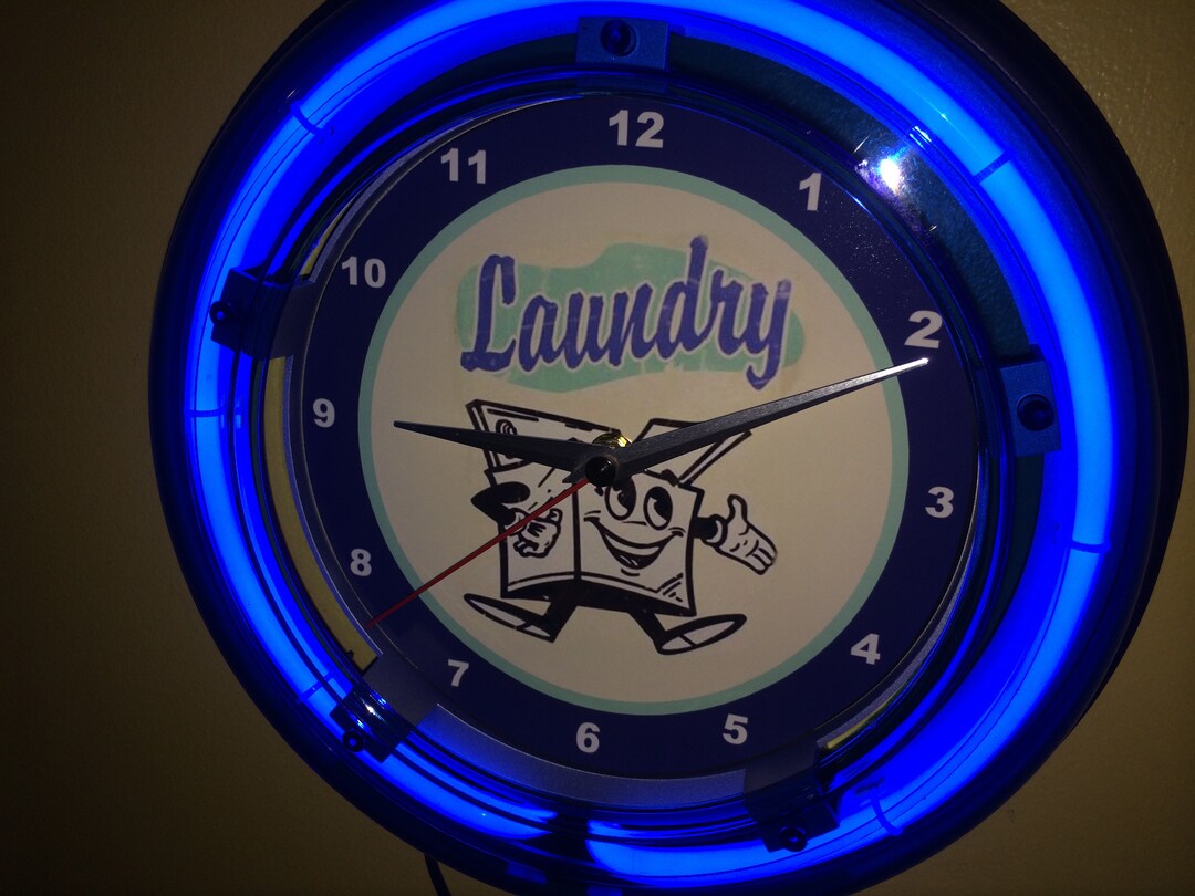 Laundry Room Laundromat Wash Advertising Blue Neon Wall Clock Sign - Etsy