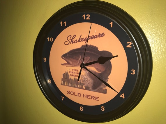 Shakespeare Fishing Pole Lures Bait Shop Garage Bar Advertising Man Cave  Wall Clock Sign 