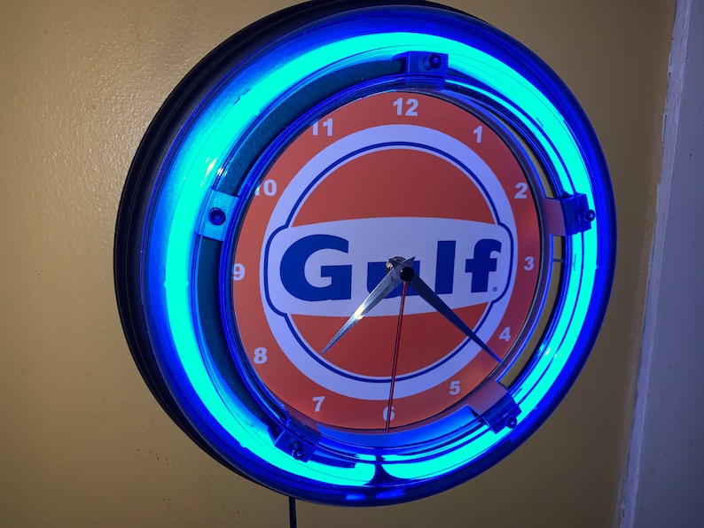 Gulf Oil Gas Service Station Garage Bar Advertising Man Cave Blue Neon ...