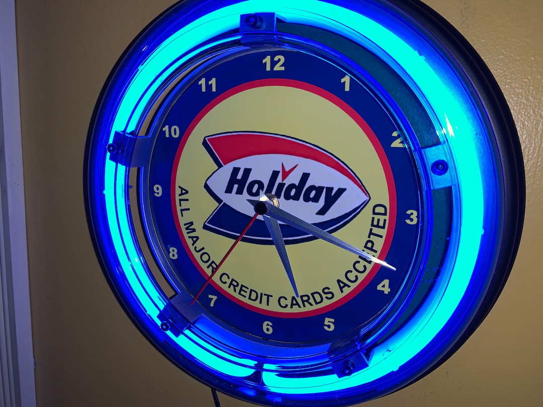 Holiday Oil Gas Service Station Garage Bar Advertising Man Cave Blue ...