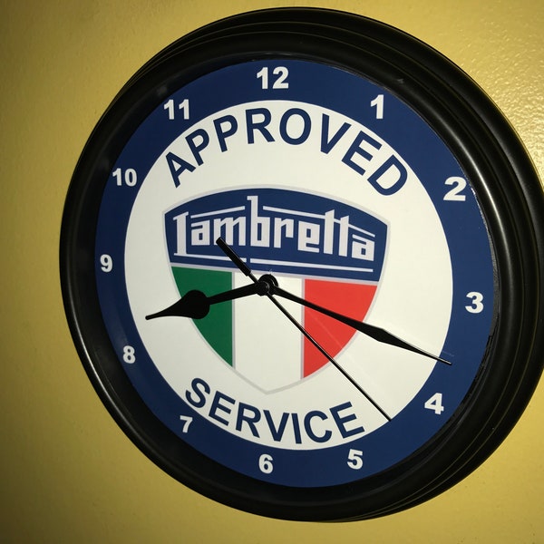 Lambretta AppService Scooter Moped Motorcycle Garage Bar Advertising Man Cave Wall Clock Sign