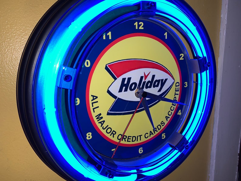 Holiday Oil Gas Service Station Garage Bar Advertising Man Cave Blue ...
