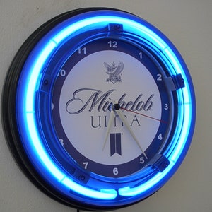 Enseigne d&#39;horloge murale néon bleu publicitaire Man Cave Bar à bière Michelob