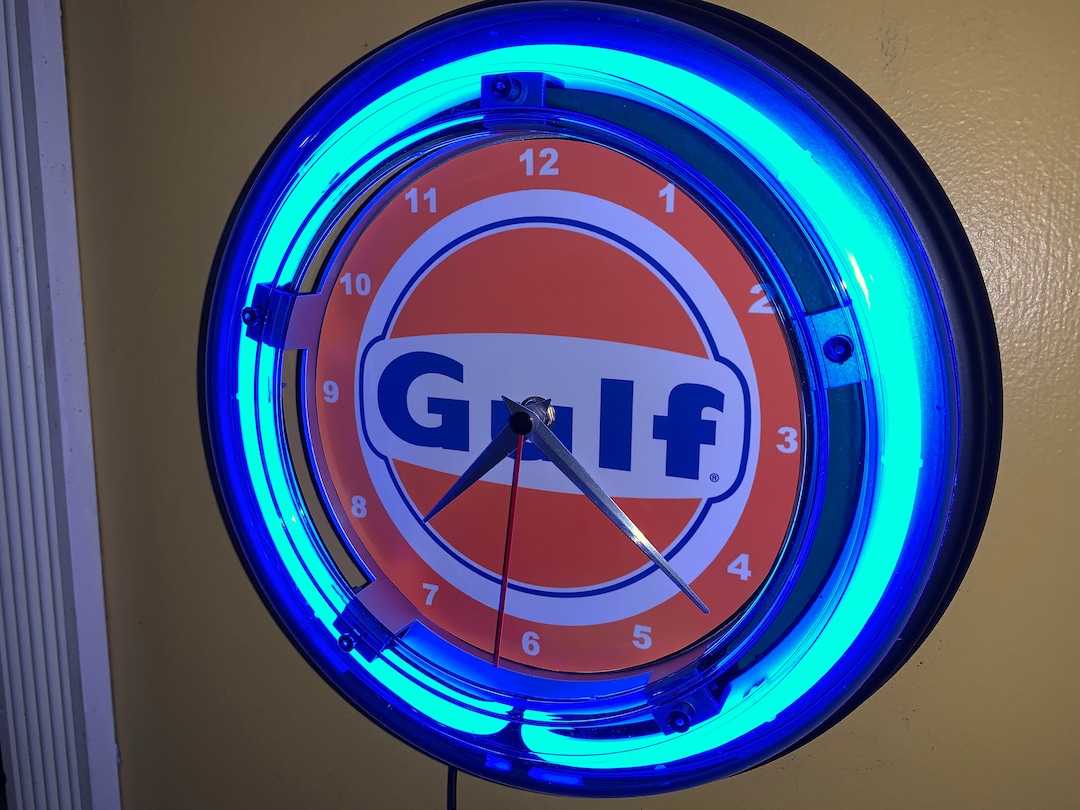 Gulf Oil Gas Service Station Garage Bar Advertising Man Cave Blue Neon ...