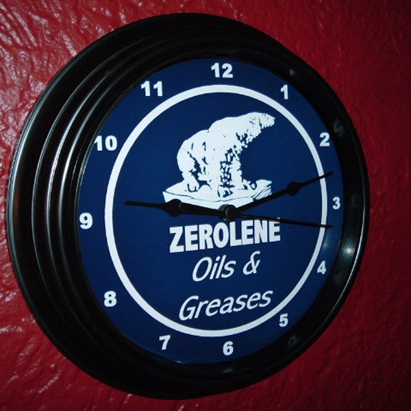 Zerolene Polar Bear Grease Motor Oil Gas Service Station Mechanic Garage Bar Advertising Man Cave Wall Clock Sign