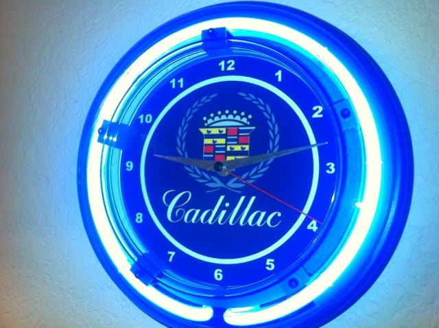 CADILLAC SERVICE LOGO 11" Blue Neon Wall Clock