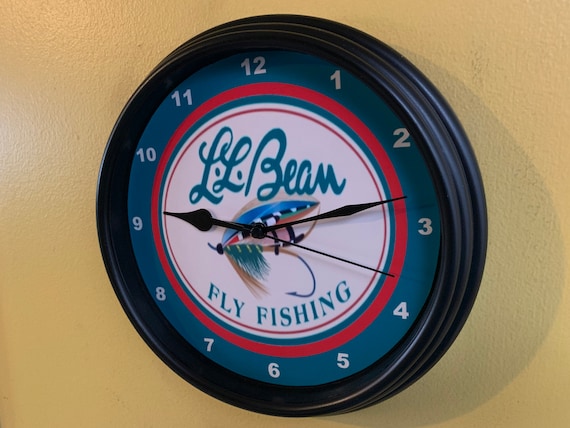 L.L. Bean Fly Fishing Rod Reel Creel Tackle Bait Shop Garage Bar  Advertising Man Cave Wall Clock Sign -  UK