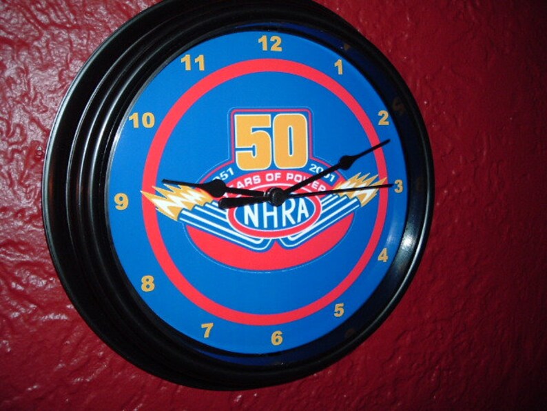 NHRA Hot Rod Drag Racing Garage Bar Advertising Man Cave Wall Clock Sign