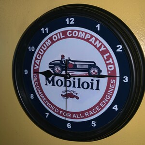 Mobil Race Car Motor Oil Gas Service Station Mechanic Garage Bar Advertising Man Cave Wall Clock Sign image 2