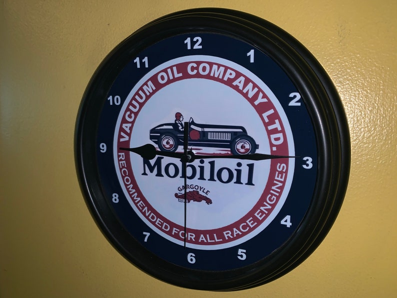 Mobil Race Car Motor Oil Gas Service Station Mechanic Garage Bar Advertising Man Cave Wall Clock Sign image 2