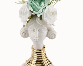 Decorative Vase &quot;Leila&quot; - Elegant Female Head in Porcelain - 14 x 9 x 25 cm